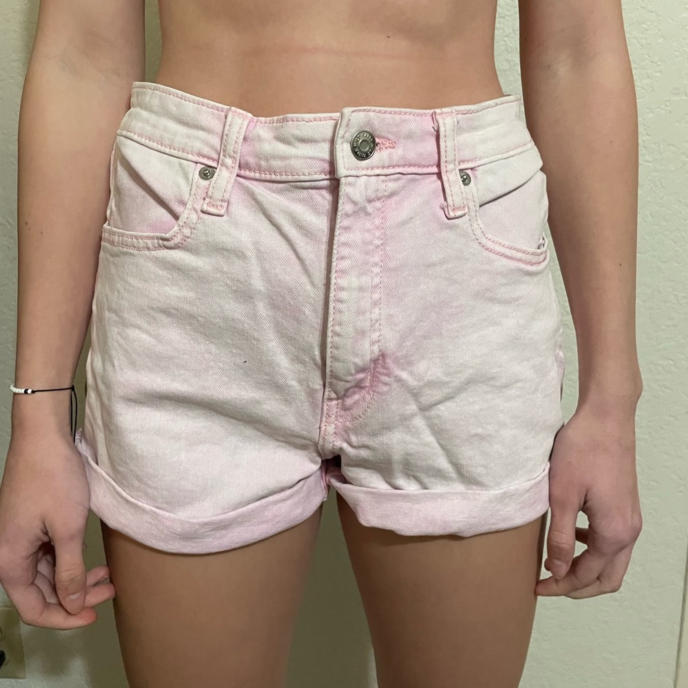 light pink jean shorts